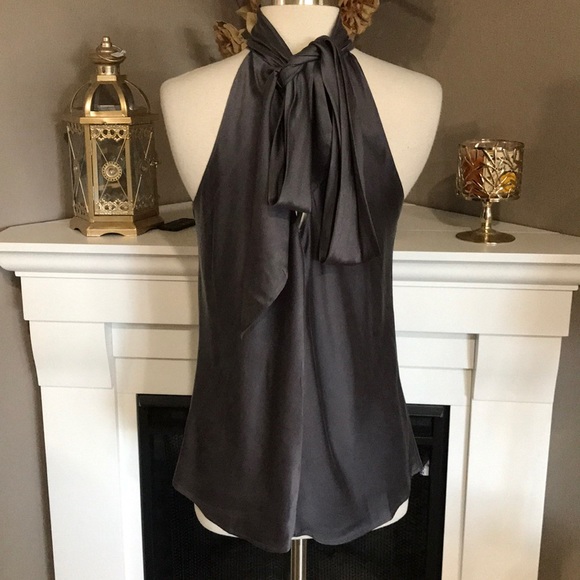 Ramy Brook Paige High Neck Gray Silk Halter Top - Picture 3 of 8